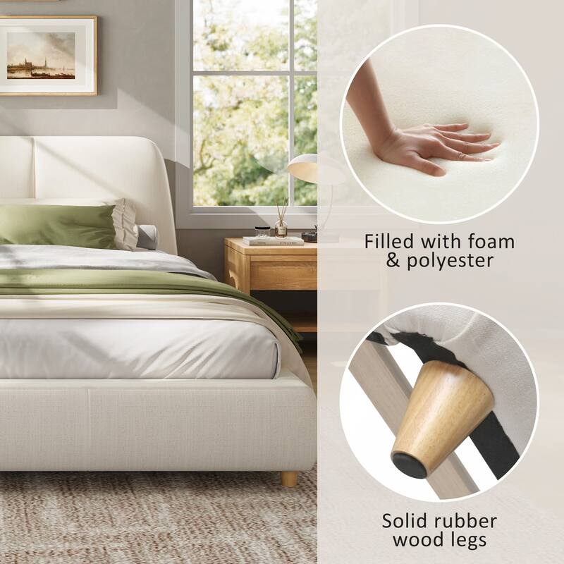 King Size Modern Upholstered Bed Frame with Linen Fabric
