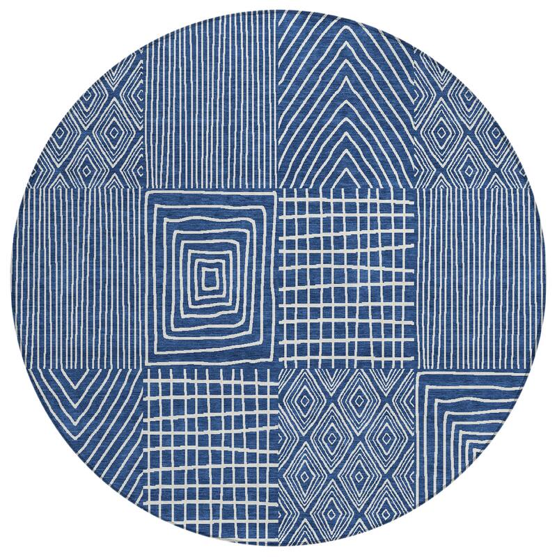Machine Washable Indoor/ Outdoor Geo Patchwork Chantille Rug