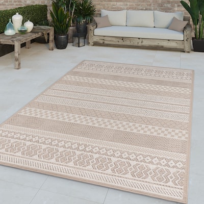 Boho Oudoor Rug for Patio Modern durable in Cream Beige