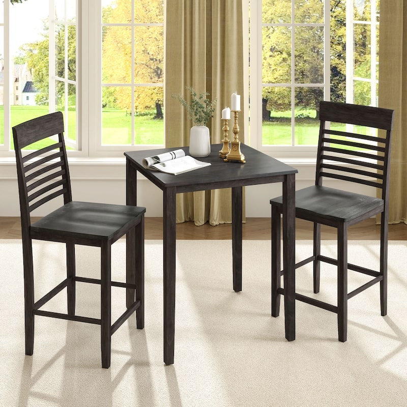 3-Piece Modern Grey Counter Height Dining Table and Chair Set with Footrests for Small Dining Rooms