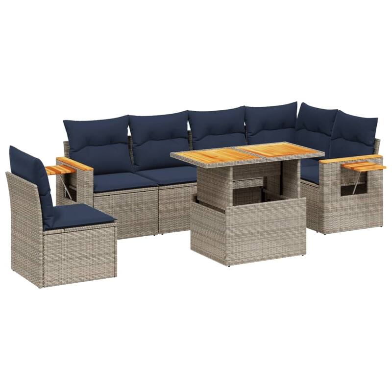 vidaXL Patio Sofa Set with Cushions Outdoor Furniture 7 Piece Poly Rattan - 21.7 x 24.4 x 27.2