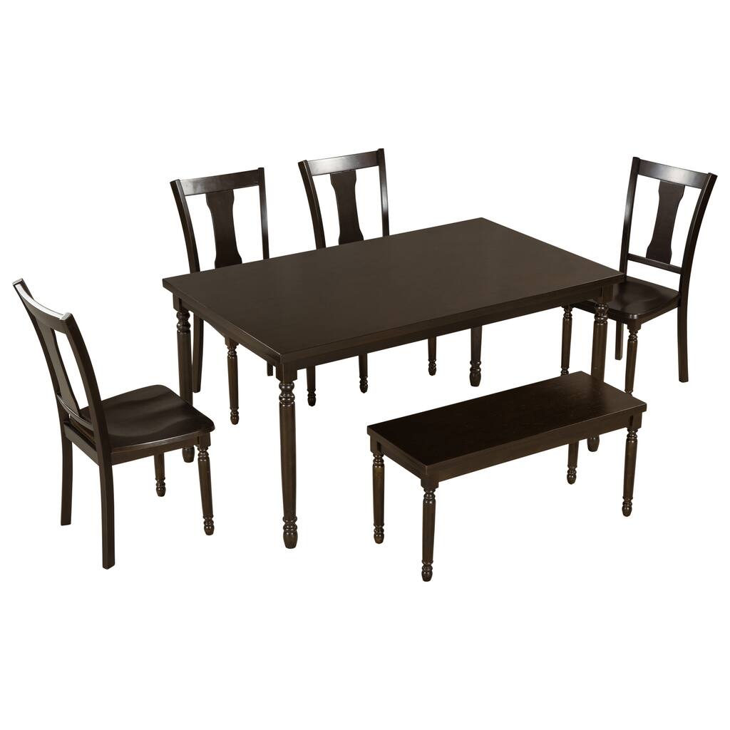 6-Piece Dining Room Set with Rectangular Table & 4 Chairs & Bench