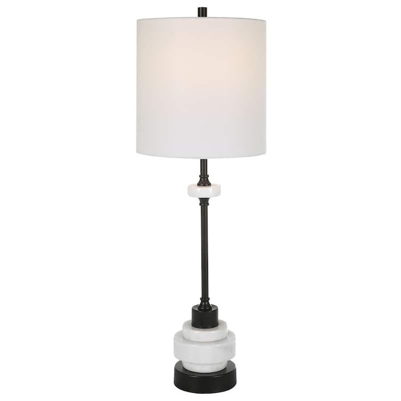 Stacked Marble Buffet Lamp with Petite Drum Shade - 32.5" - Black and White