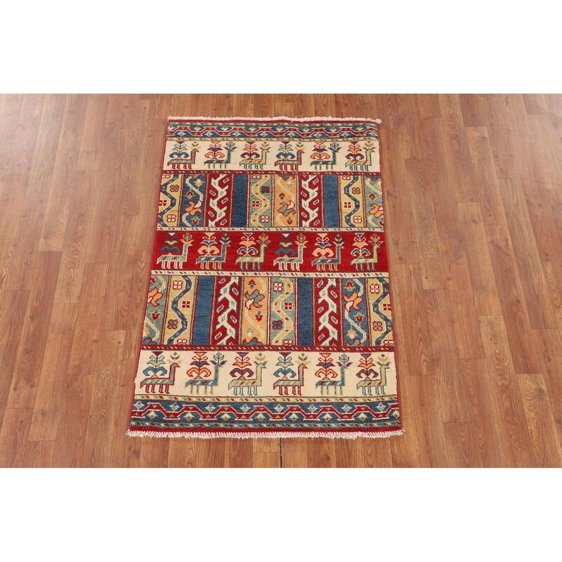 Animals Tribal Kazak Oriental Accent Rug Handmade Wool Carpet - 2'9" x 4'0"