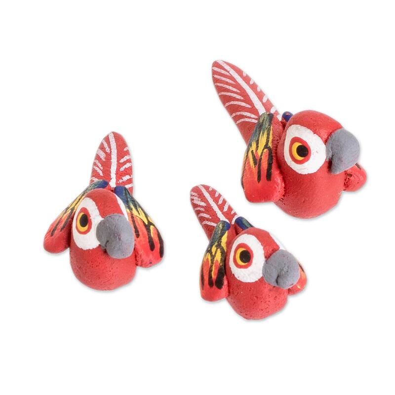 Novica Handmade Macaw Reunion Ceramic Figurines (Set Of 3)