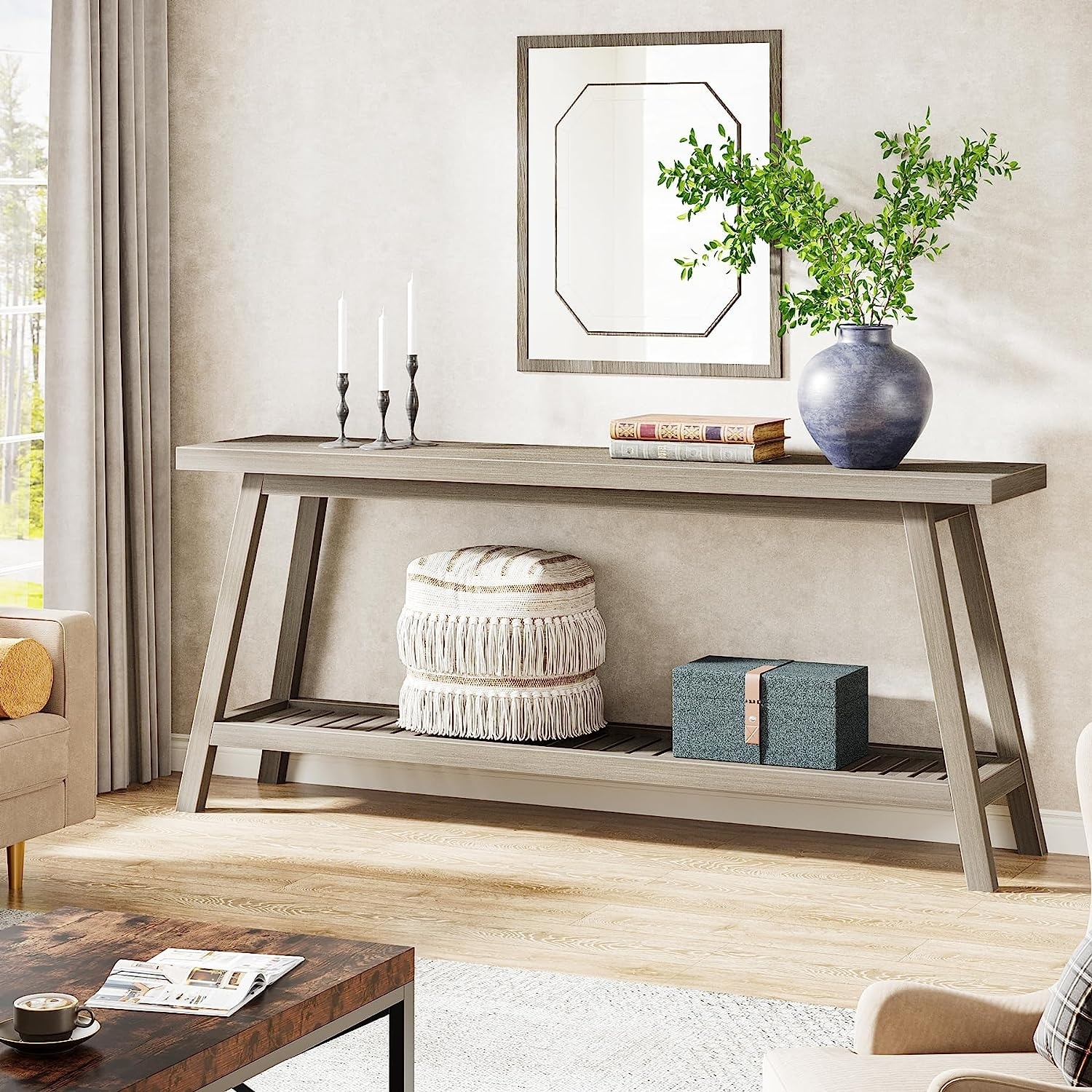 Gray sofa table with stools hot sale