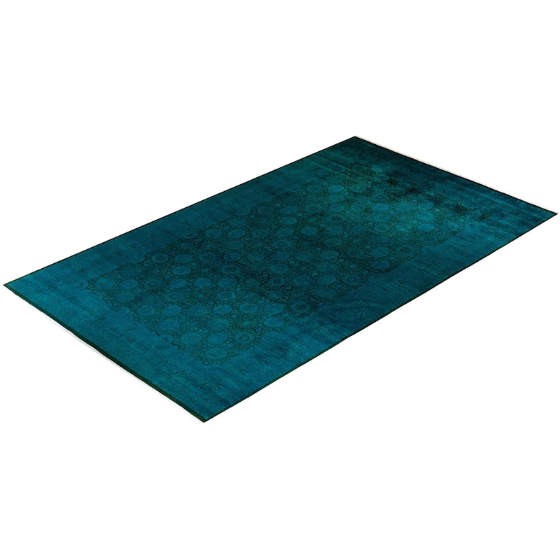 Overton Hand Knotted Wool Vintage Inspired Modern Contemporary Overdyed Green Area Rug - 8' 2" x 14' 5"