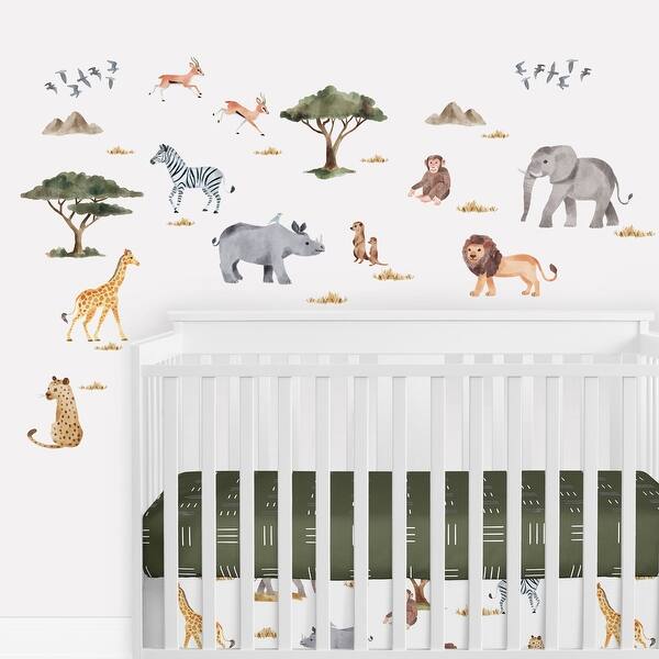 slide 2 of 4, Sweet Jojo Designs Jungle Animals Boy Girl Peel and Stick Wall Decal Stickers Art Nursery Decor Set of 4 Green Animal Elephant