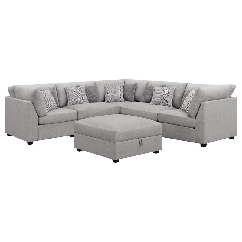 Cambia 6 Piece Modular L Shaped Sectional Sofa w Ottoman, Gray, 10 Pillows