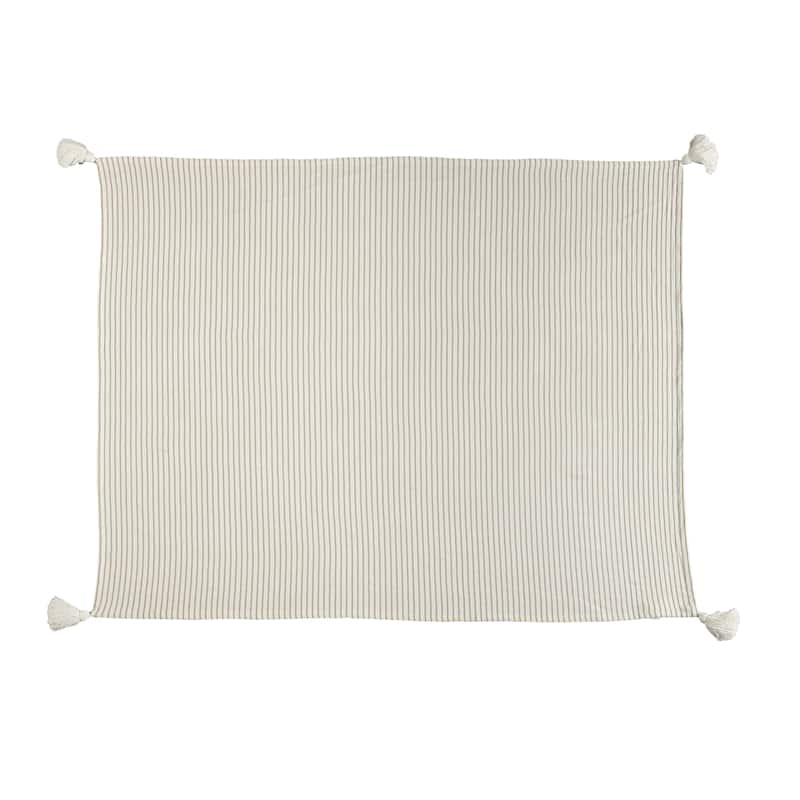 Sevita Gray and Ivory Striped Tasseled Throw Blanket
