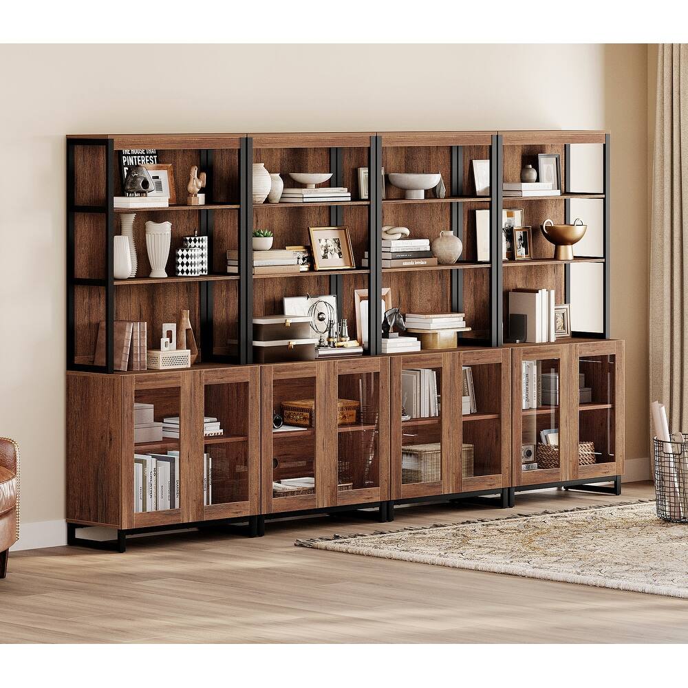 4 PCS Modern 72" Sideboard with Glass Doors and Adjustable Shelves, Multifunctional Buffet for Dining Room or Kitchen
