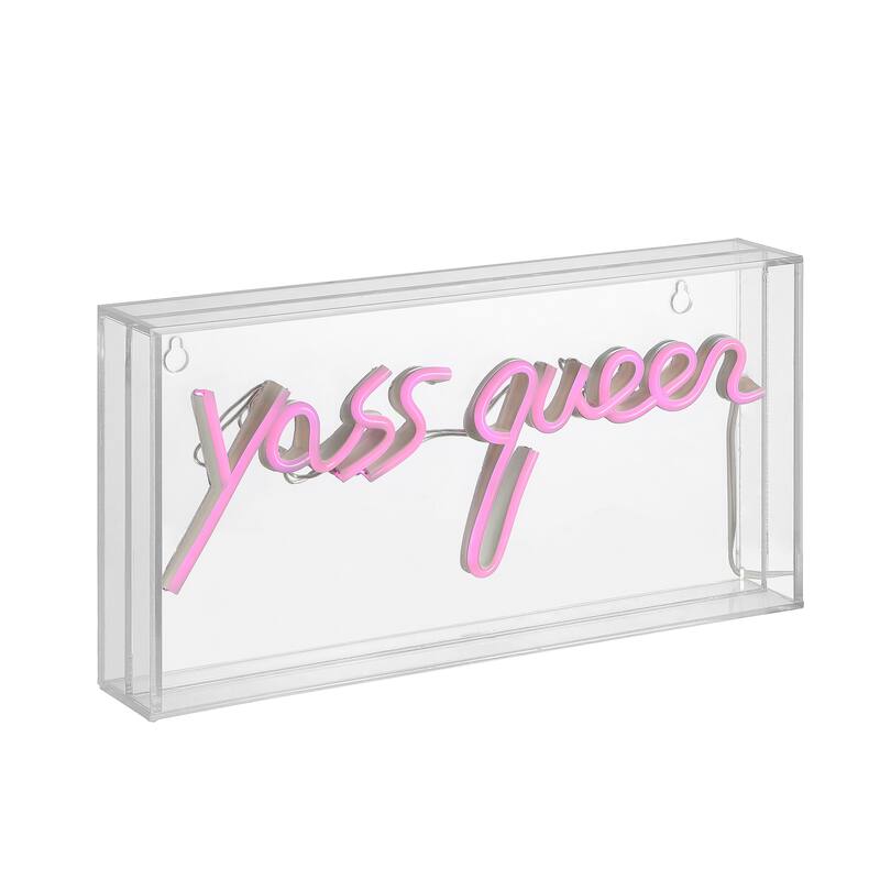 Hello Queen 11.8" Contemporary Glam Acrylic Box USB Operated LED Neon Light, Pink by JONATHAN Y - 1 Bulb