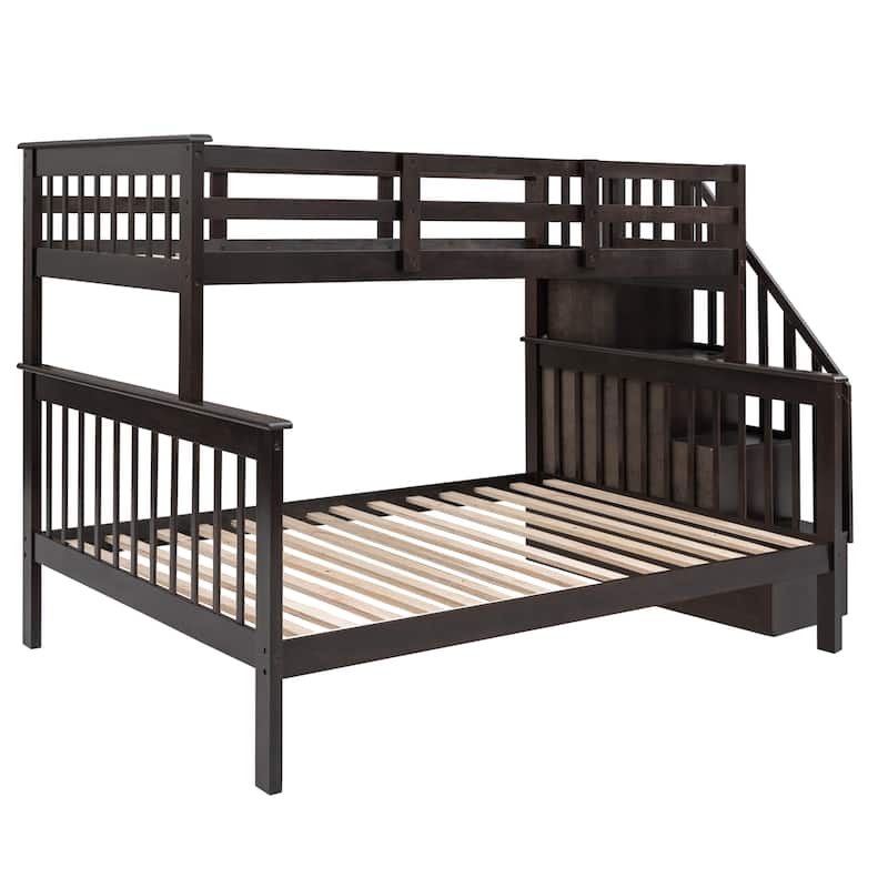 Twin-Over-Full Bunk Bed with Built-In Stairway Storage, Ideal for Kids & Teens