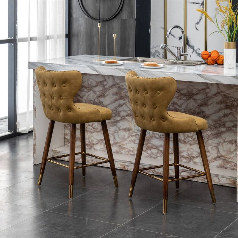 Modern Faux Leather Tufted Nailhead Trim Counter Stool Set of 2