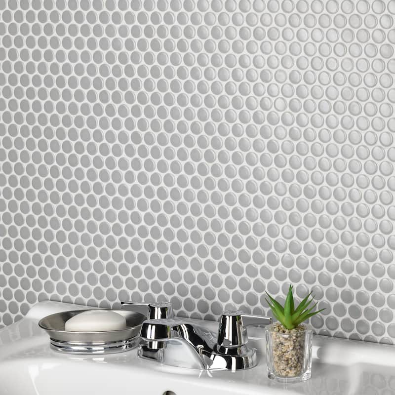Merola Tile Metro Penny Matte Light Grey 9-3/4" x 11-1/2" Porcelain Mosaic Floor and Wall Tile