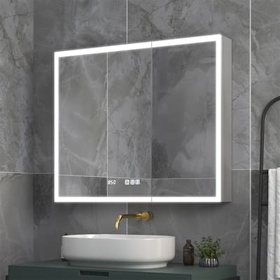 ExBrite 36" W x 30" H Led Lighted Medicine Cabinet Recessed or Surface with Clock - 36" x 30"