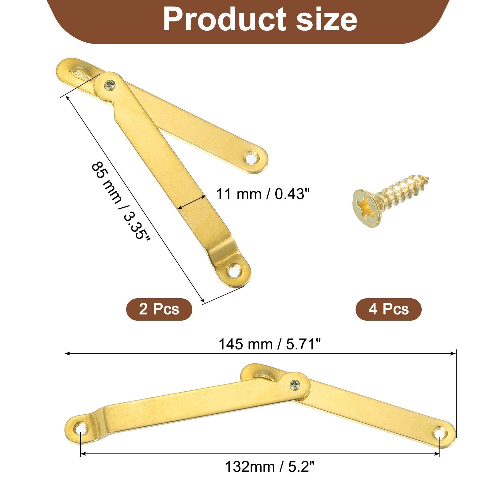 Folding Lid Support Hinges, Right Side Lift Up Stay Hinge - Copper