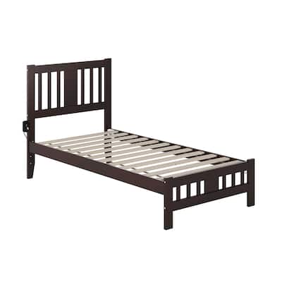 Twin Bed with Footboard & USB - Espresso Finish - Solid Wood Frame - 38.25" x 76"
