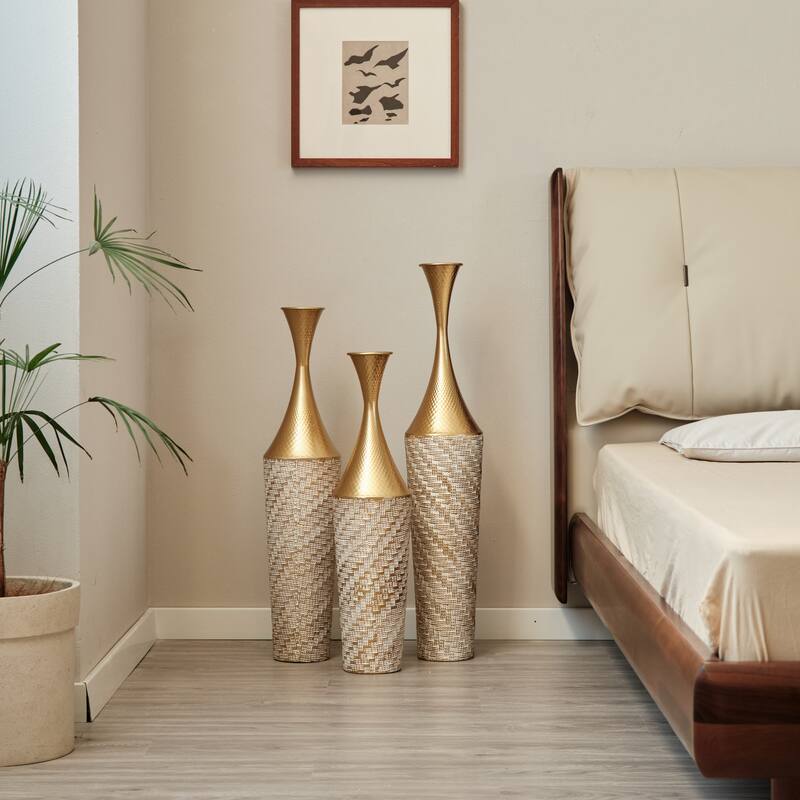 Hand-Woven PVC Rattan Floor Vase