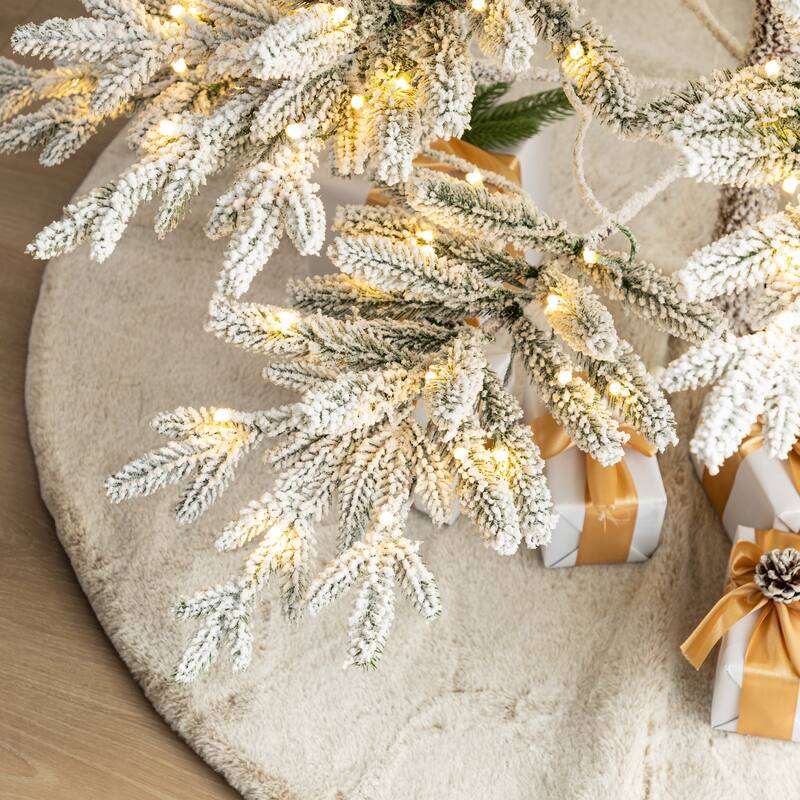 Glitzhome 6ft/7ft/9ft Deluxe Pre-Lit Flocked Slim Fir Artificial Christmas Tree with Warm White Lights