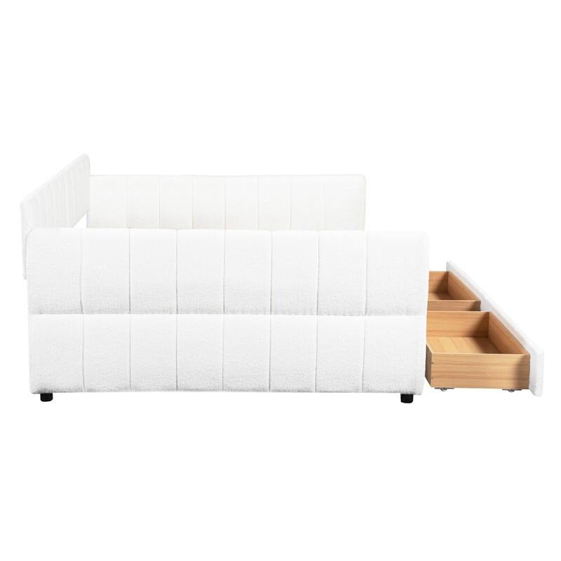 Queen Size Upholstered Daybed with 2 Storage Drawers, Modern Daybed Frame Sofa Bed with USB Port and Armrest