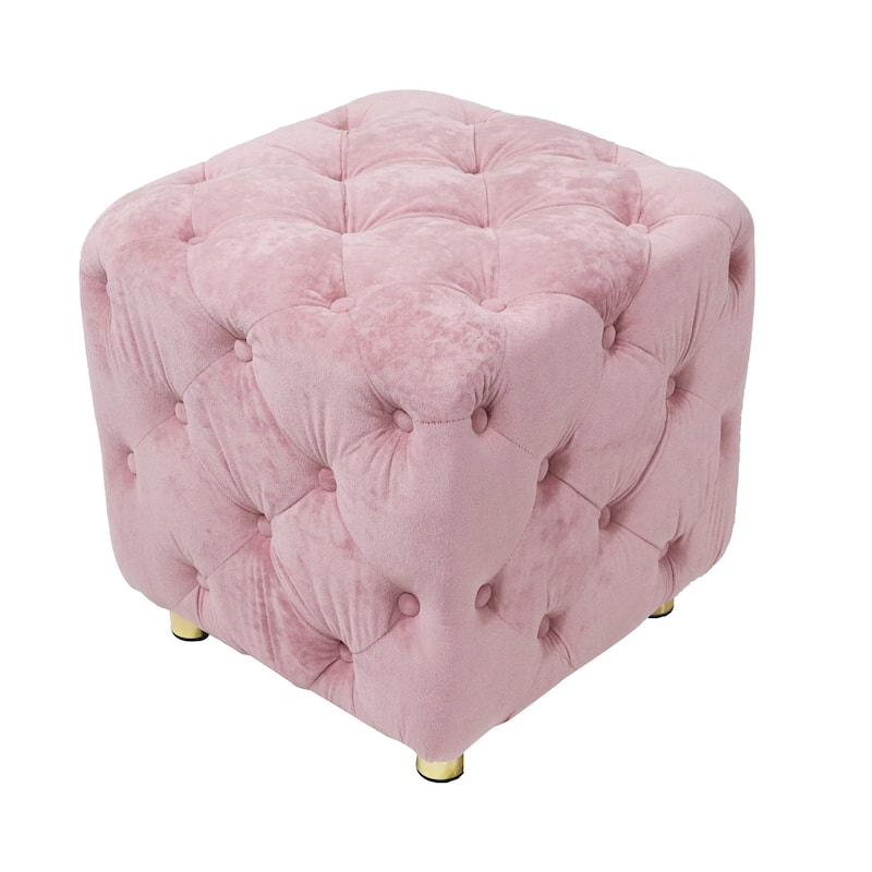 Velvet Upholstered Ottoman, Multi-Functional Dice-Shaped Foot Stool, Dressing Makeup Chair with Hidden Storage Compartment