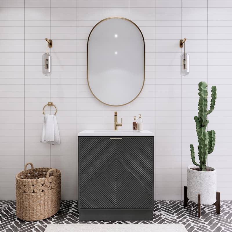 Milano 30" Freestanding Bathroom Vanity with White Acrylic Sink - 29" x 19.49" x 35.46'' - Black