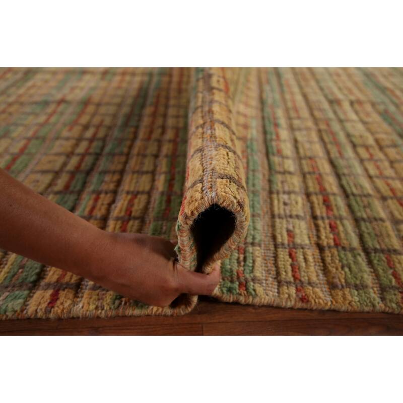 All-Over Checkered Moroccan Large Area Rug Hand-Knotted Wool Carpet - 9'10"x 14'4"