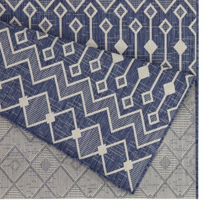 Blue Threaded Pattern Outdoor Rugs for Living Rooms, Patios, Decks