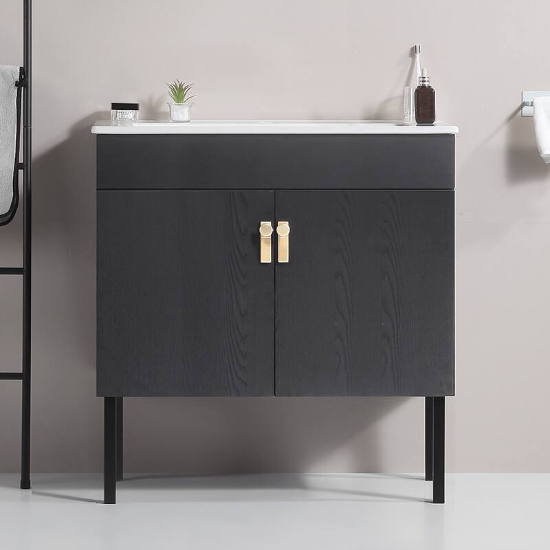 30 in. W x 19 in. D x 23 in. H Bathroom Vanity with White Ceramic Basin,Two Soft Close Cabinet Doors,Excluding faucets
