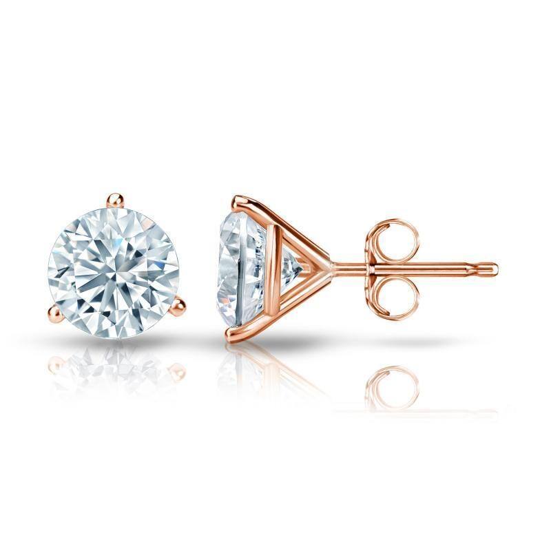 Auriya 14k Gold Round Diamond Stud Earrings 2 1/2ctw Martini-set Certified - Rose