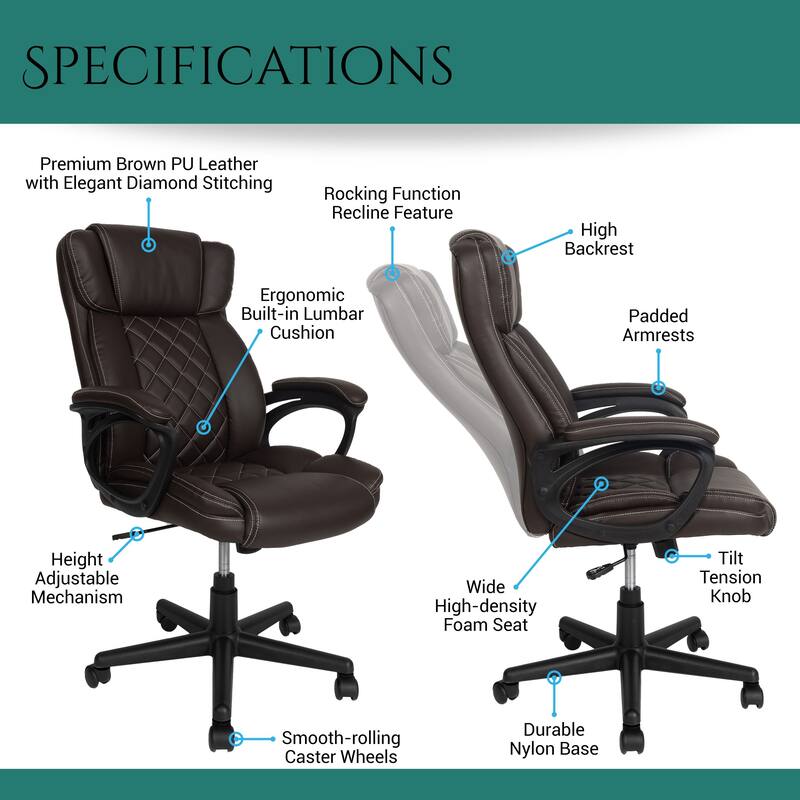 Faux Leather, Diamond-Stitch Padding, Executive Office Chair