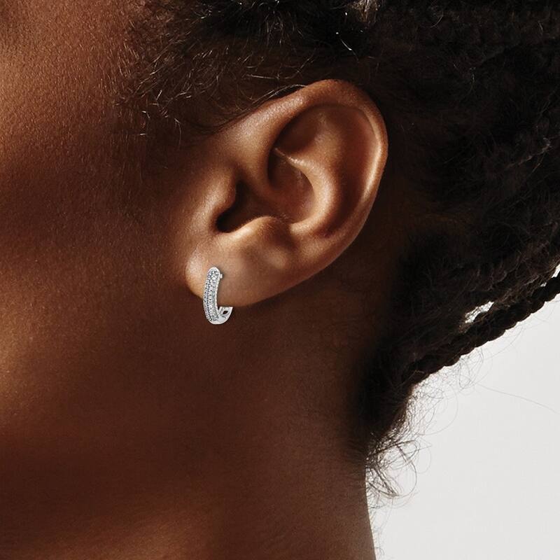 Curata 14k White Gold Polished Diamond Hinged Hoop Earrings - 12x10mm Wide 2mm Thick