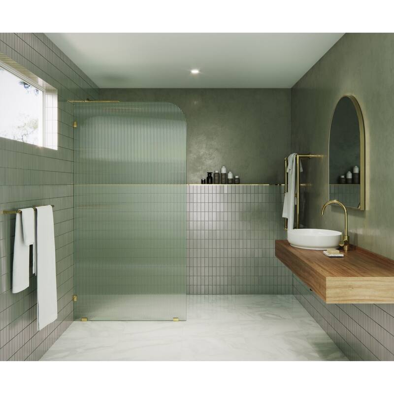 Glass Warehouse FL-RAD-38-L Aurora 78" High x 38" Wide Shower Screen - Polished Brass