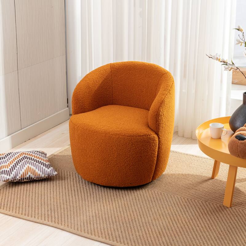 Wool Swivel Barrel Chair with 360° Rotation & Metal Base - Caramel
