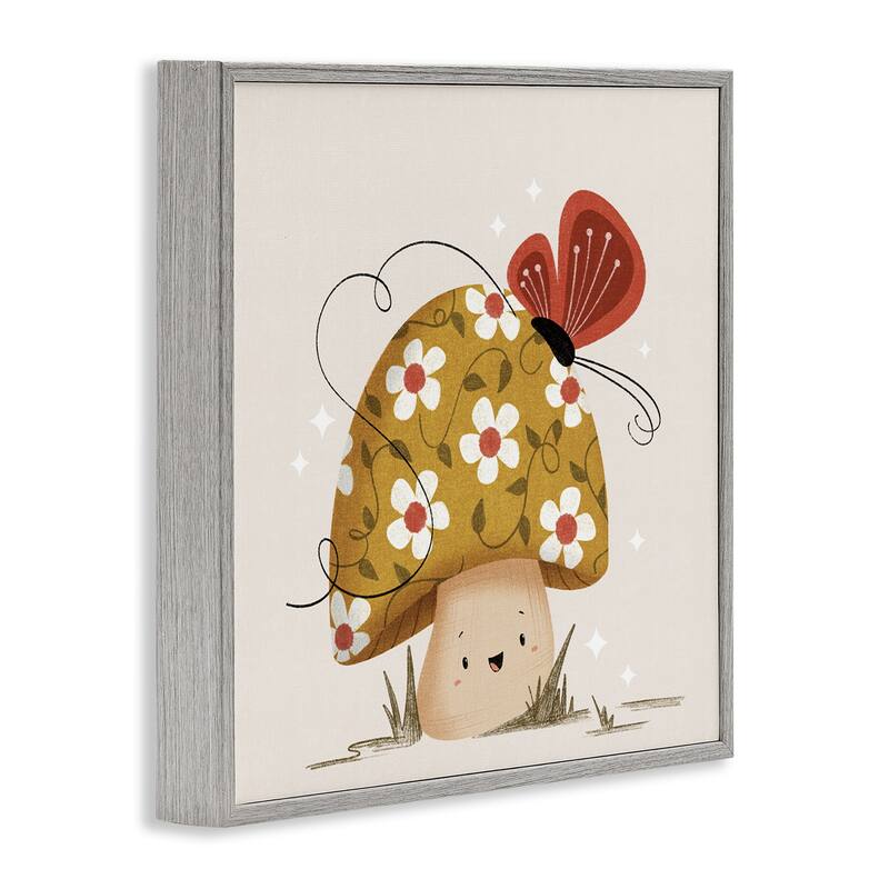 Stupell Happy Mushroom & Butterfly Framed Giclee Art Design By Sarah Hickman