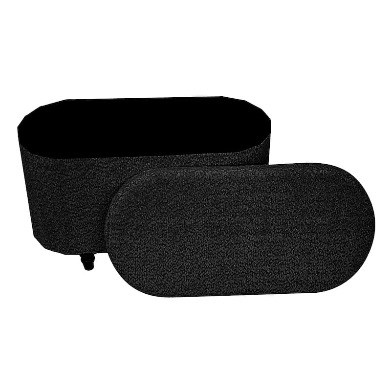 Black Boucle Storage Ottoman Bench Modern Upholstered Seat 30" x 15"