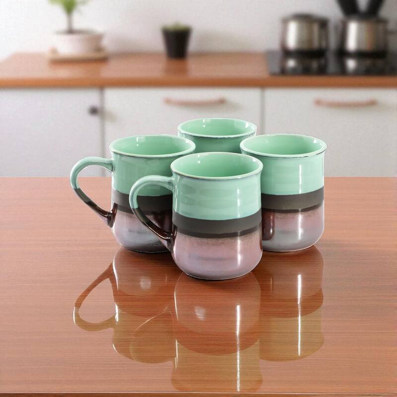 Gibson Home Copper Tonal 4 Piece Stoneware Cup Microwave Safe Set with Glaze Finish - 18 Ounce