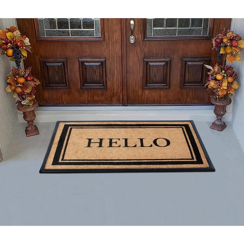A1HC First Impressions Hello Markham Border Double Door, Heavy Duty 30" x 48" Doormat