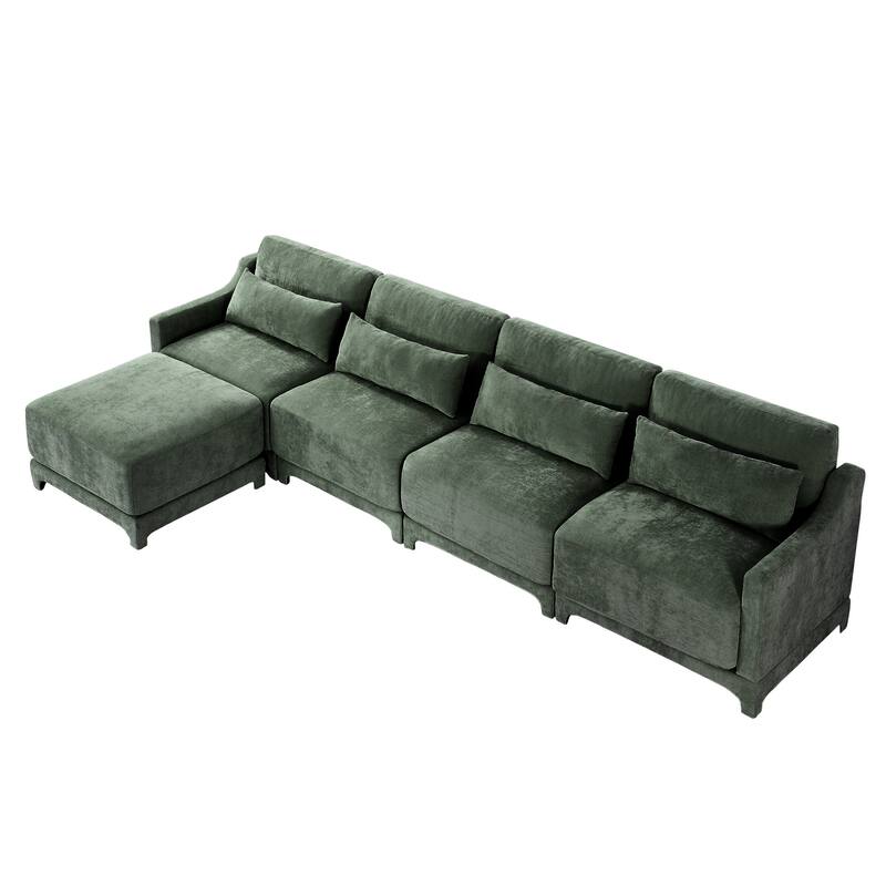 141.7" Chenille Modular 4-Seater Sofa with Ottoman & Ergonomic Wood Base