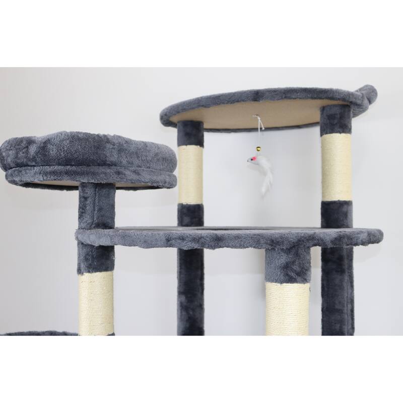 78 In Dark Gray Cat Tree Tower With Large Condo Sisal Scratching Post Big Hammock And Top Platform