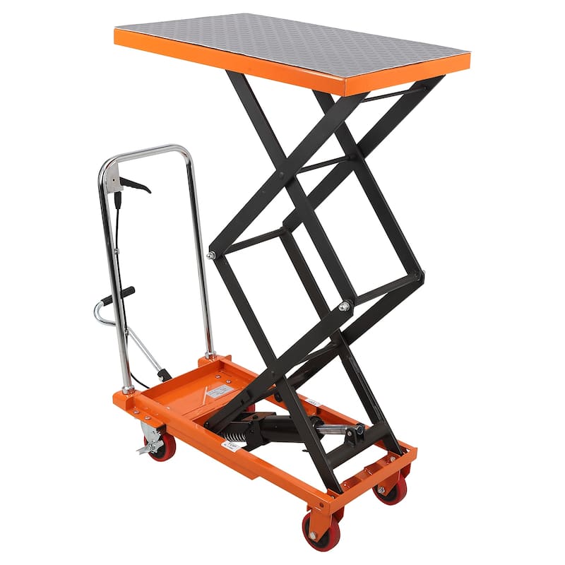 330lbs Hydraulic Lift Table Cart Double Scissor with 4 Wheels - N/A - Orange