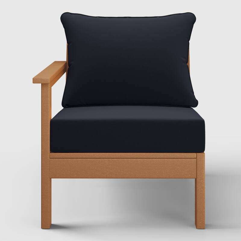 Birchwood All Weather HDPE Outdoor Patio Deep Seating Teak Left Arm Facing Chair With Cushions (1-Piece)