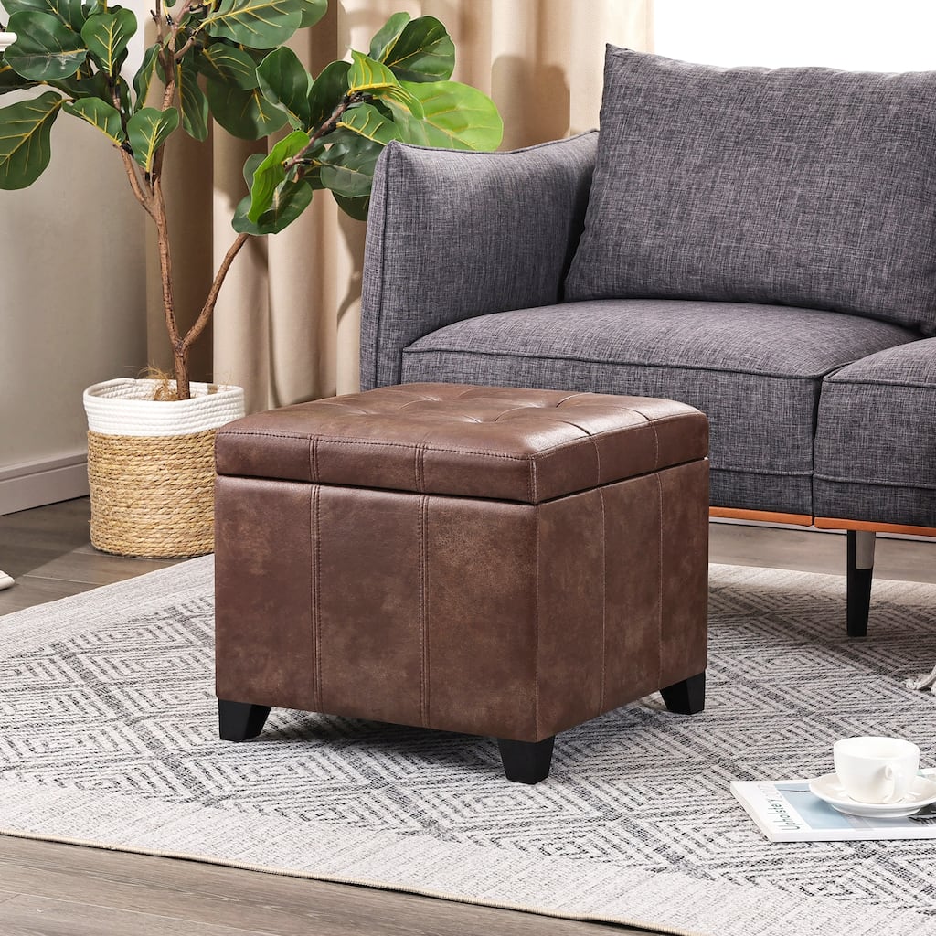 Adeco Versatile Faux Leather Storage Ottoman