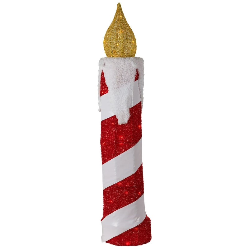 3D LED Lighted Striped Candle Christmas Outdoor Decoration - 30" - Red and White
