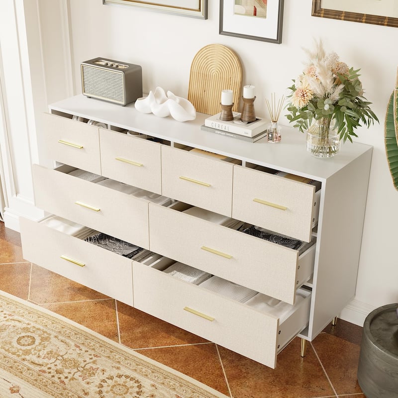 3/5/6/7/8 Drawer Dresser for Bedroom, Modern Wooden Chest of Drawers with Gold Handles