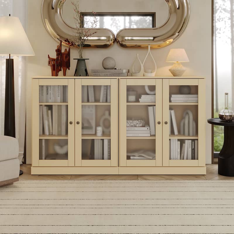 Palace Imports 100% Solid Wood 64" Sideboard with Frosted Glass Doors and Adjustable Shelves - Yellow