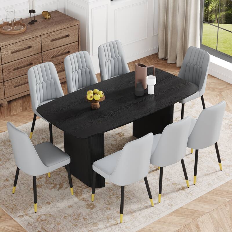 Armless PU Leather Chairs Accent Chairs with Metal Legs, Minimalist Dining Table & Chairs Set for Dining Room