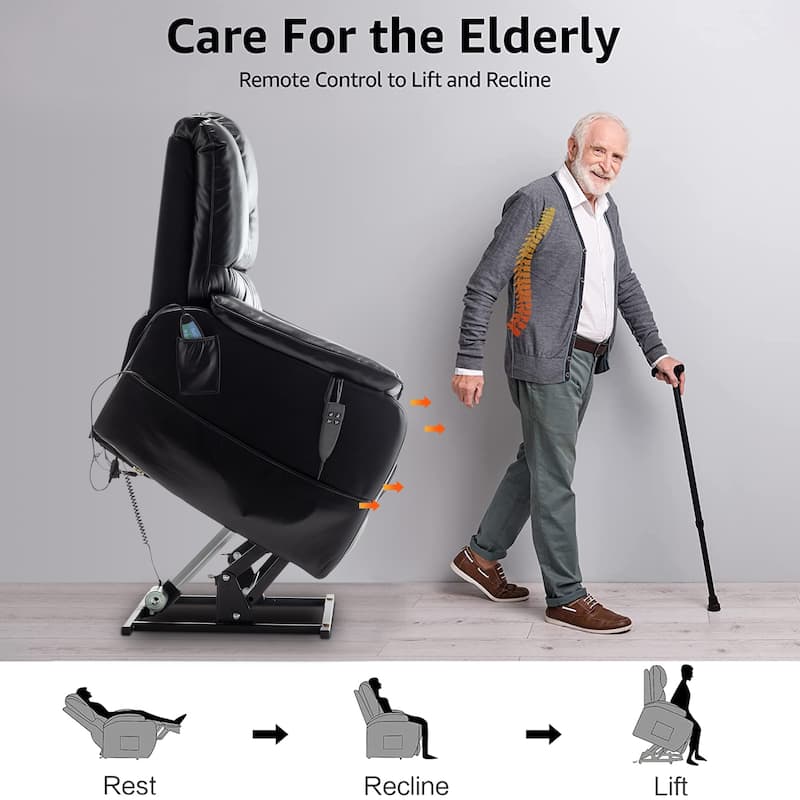 35.5"W Dual Electric Power Lift Recliner,Massage&Heat,180 degrees