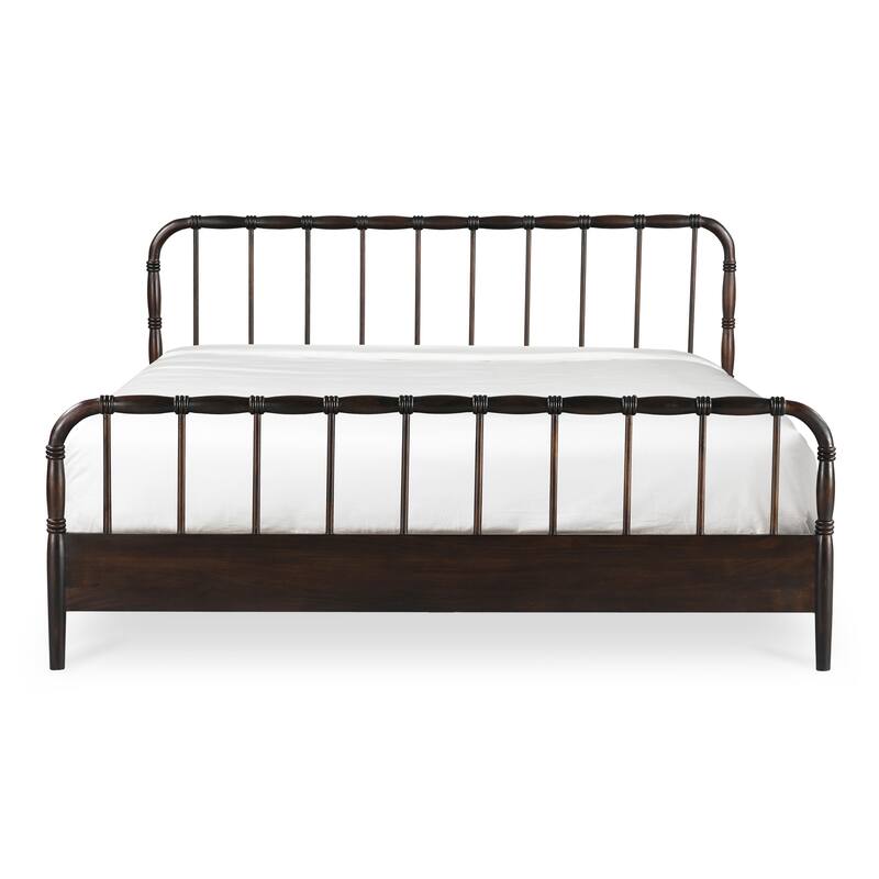NADAAL STUDIOS Uriel Queen Bed, Solid Acacia Wood, Turned Detailing, Dark Brown - Dark Brown - King